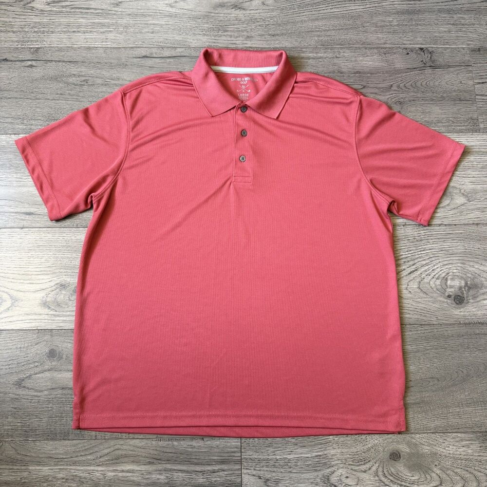 Cross & Windsor Men’s Golf Polo Casual Coral Pink Short Sleeve Shirt Size Large